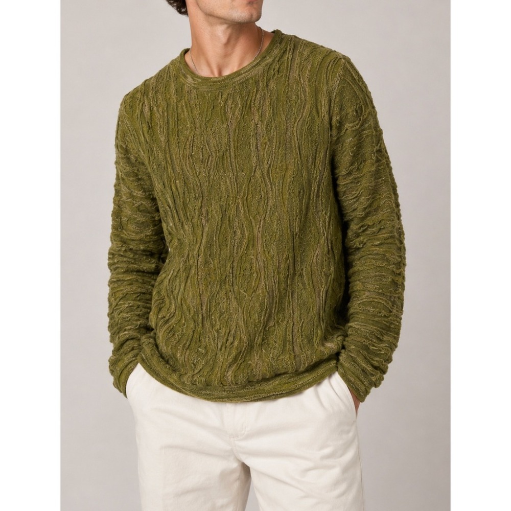 Vtg Coogi Australia Basics Mens XL Olive Green 3D Textured Knit Cotton Sweater